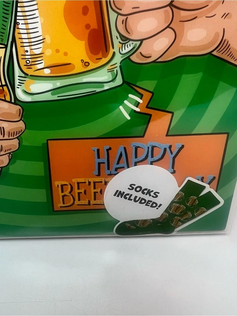 Happy Beers Clinking Birthday Card with Socks Included - Green
